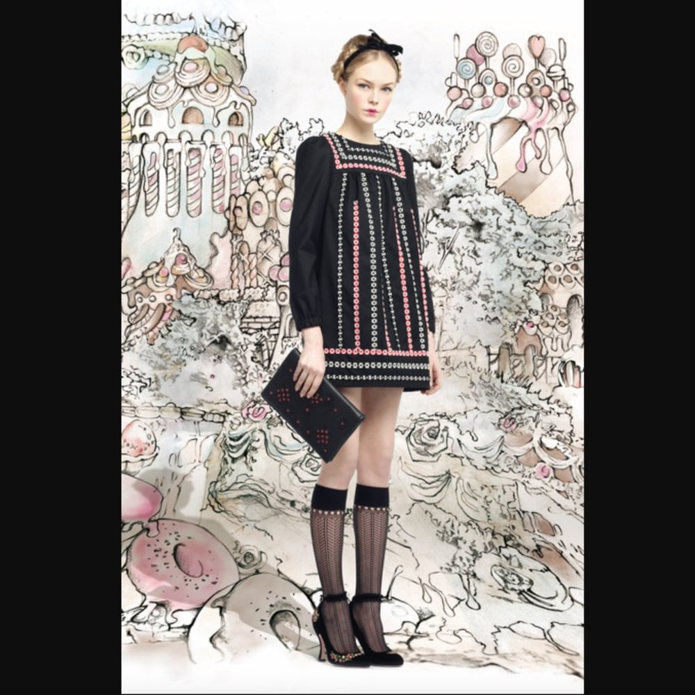 New RED Valentino floral embroidered peasant boho cottagecore babydoll minidress